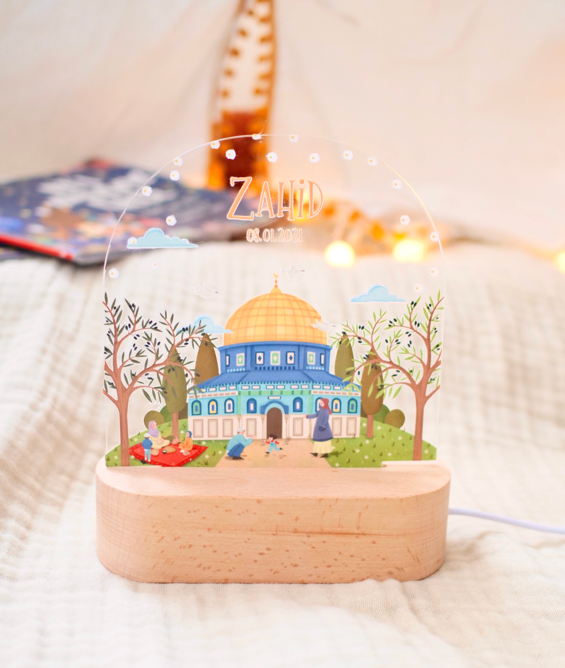 Islamische Nachtlampe Al-Quds mit goldener Kuppel für Kinder - personalisiert Ramadan Geschenk