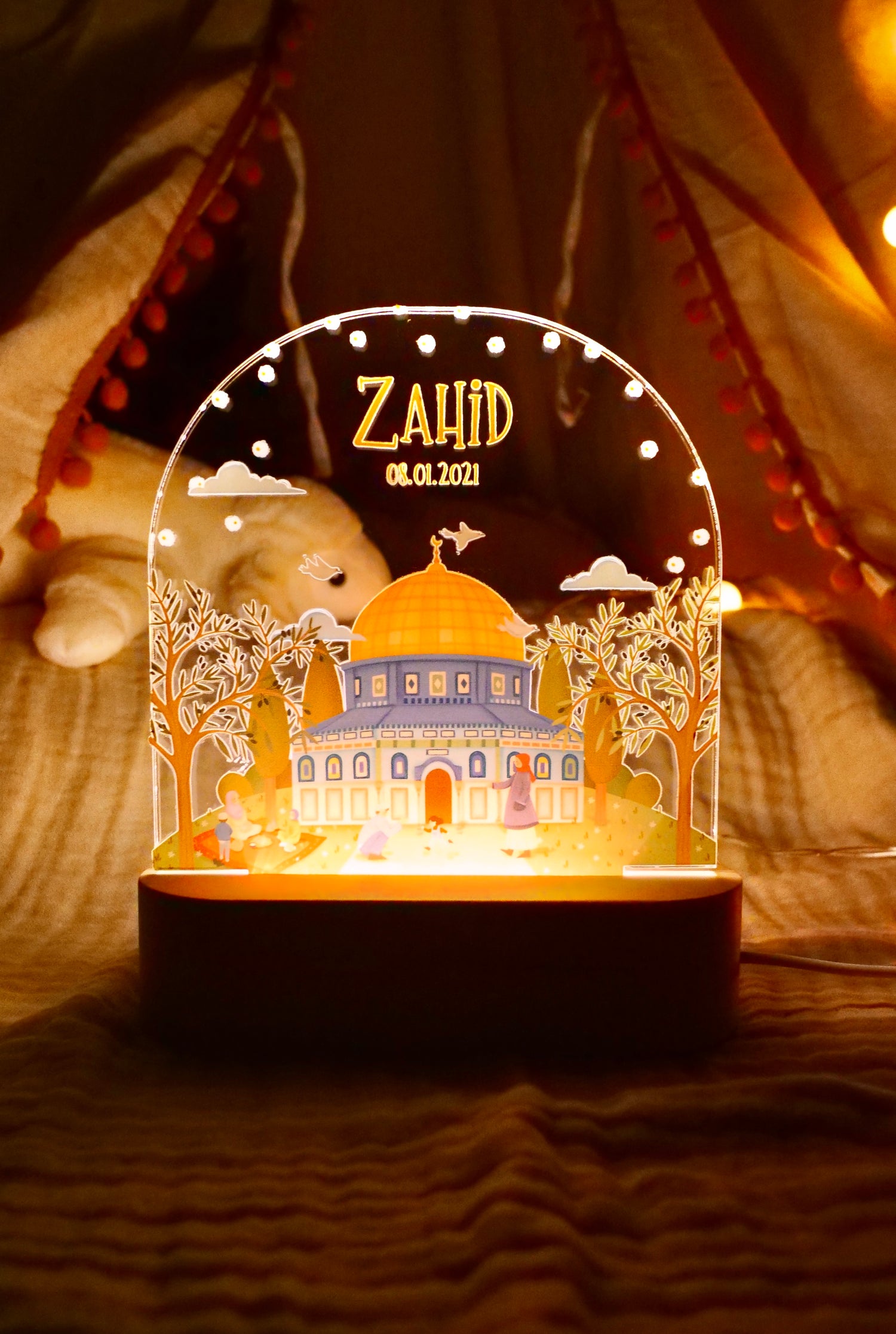 Islamische Nachtlampe Al-Quds mit goldener Kuppel für Kinder - personalisiert Ramadan Geschenk