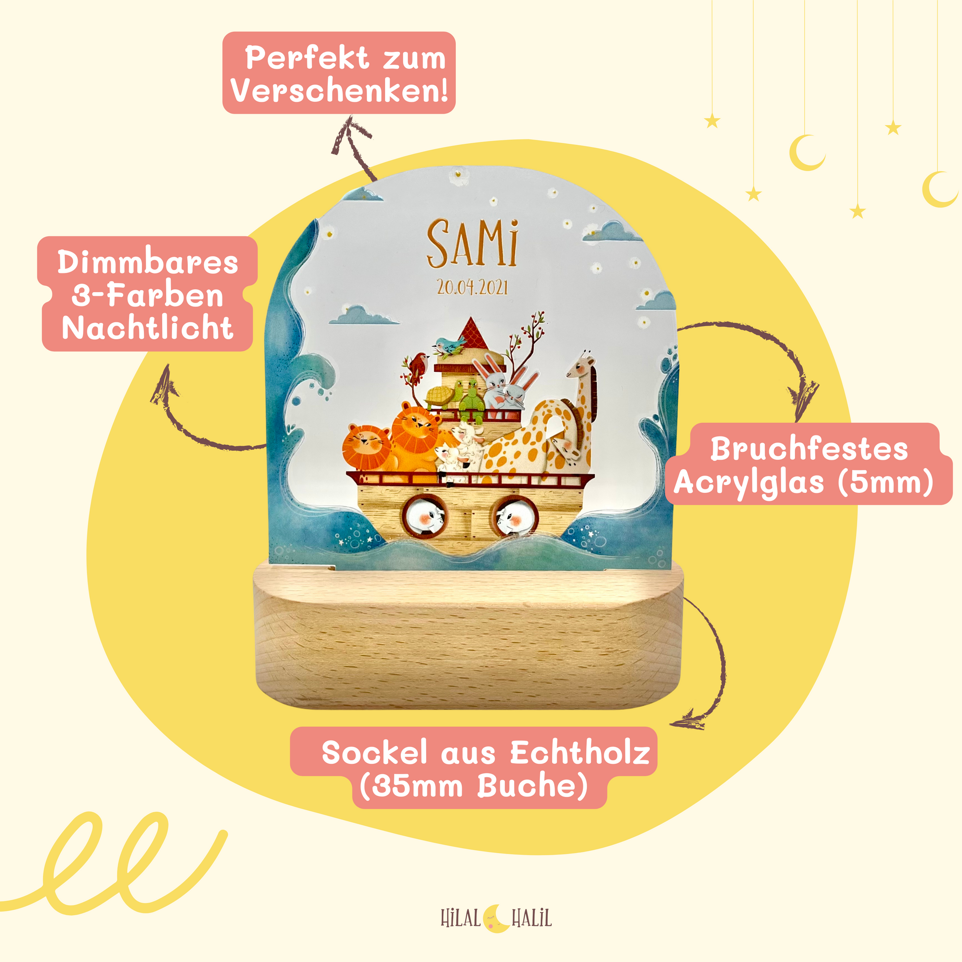 Prophet Nuh Arche Nachtlampe - islamisches Geschenk für Baby Muslim